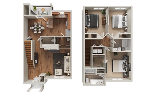 Floor plan for 3 beds, 2.5 baths, 1350 sqft